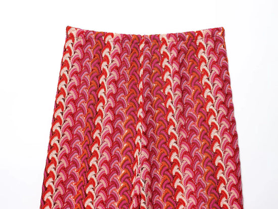 Coordinato donna in maglia crochet – top corto girocollo e pantaloni dritti vita alta