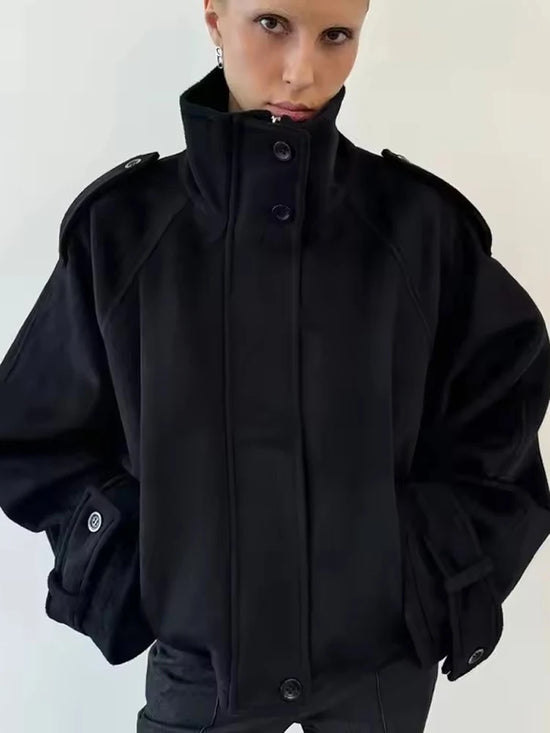 Cappotto Corto Donna Collo Alto con Zip e Tasche - immagine 21
