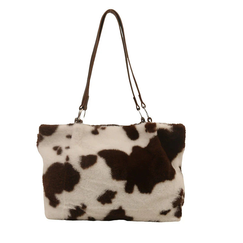 Borsa in Ecopelliccia Donna Animalier Mucca – Grande Capacità a spalla