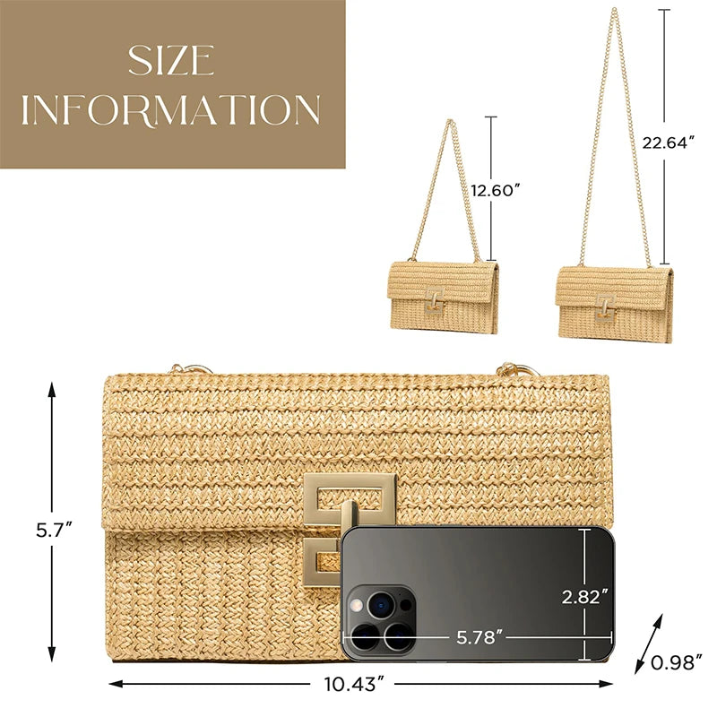 Borsa in paglia elegante con tracolla a catena per estate donna