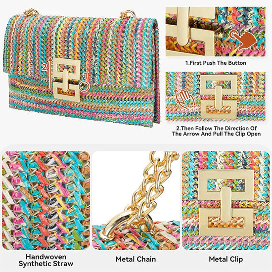Borsa in paglia elegante con tracolla a catena per estate donna