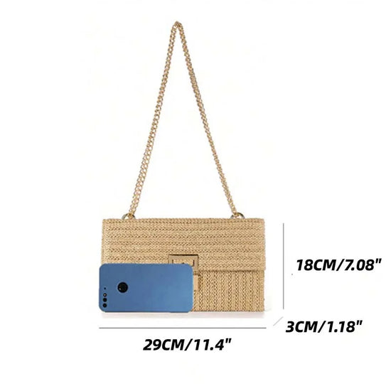 Borsa in paglia elegante con tracolla a catena per estate donna