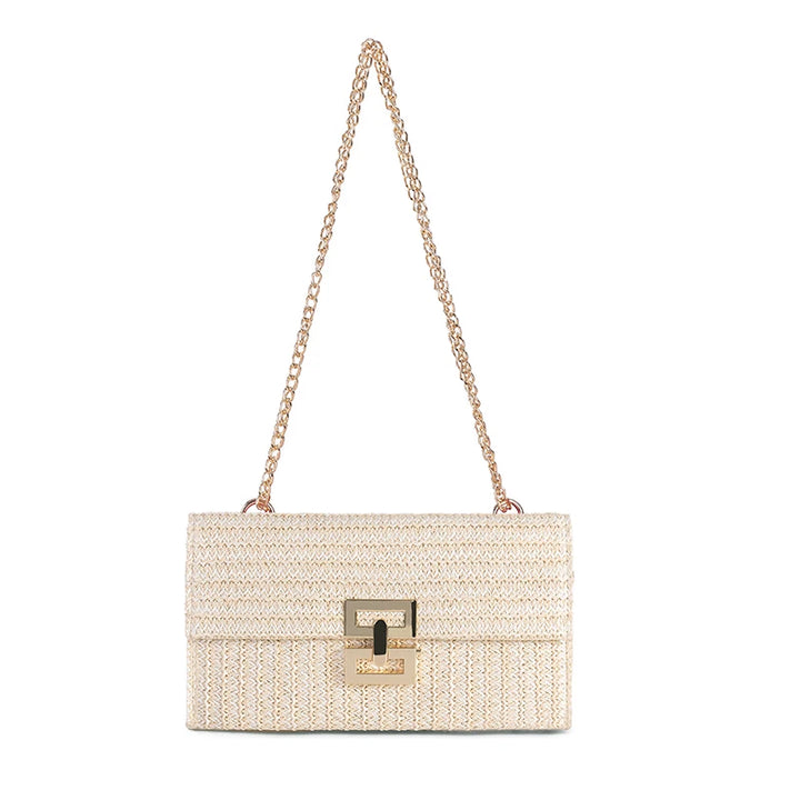 Borsa in paglia elegante con tracolla a catena per estate donna