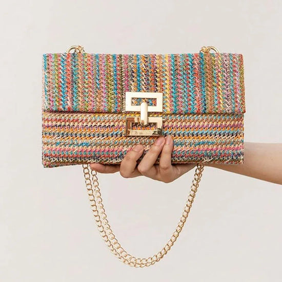 Borsa in paglia elegante con tracolla a catena per estate donna