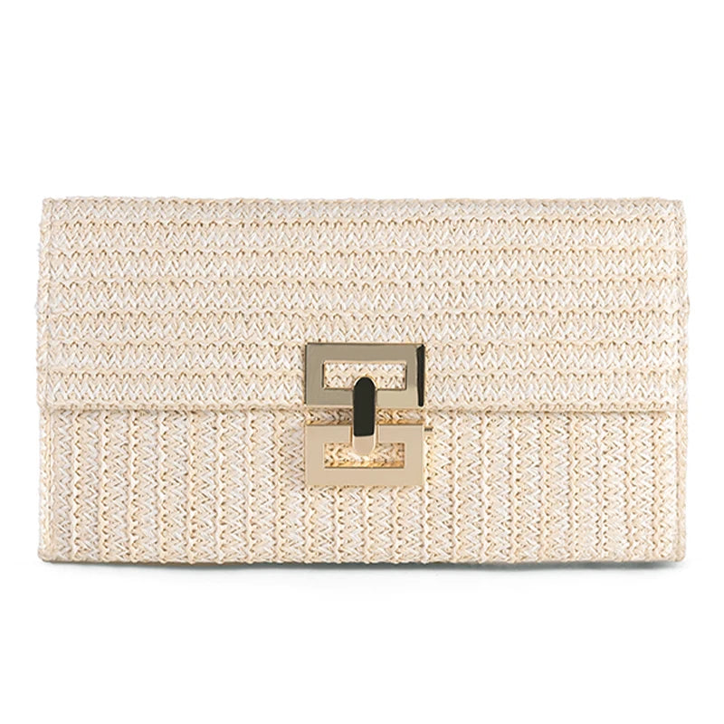 Borsa in paglia elegante con tracolla a catena per estate donna