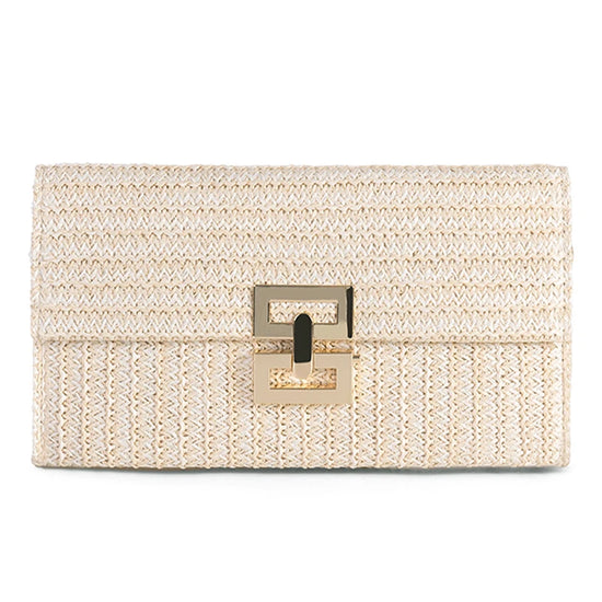 Borsa in paglia elegante con tracolla a catena per estate donna