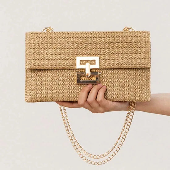 Borsa in paglia elegante con tracolla a catena per estate donna