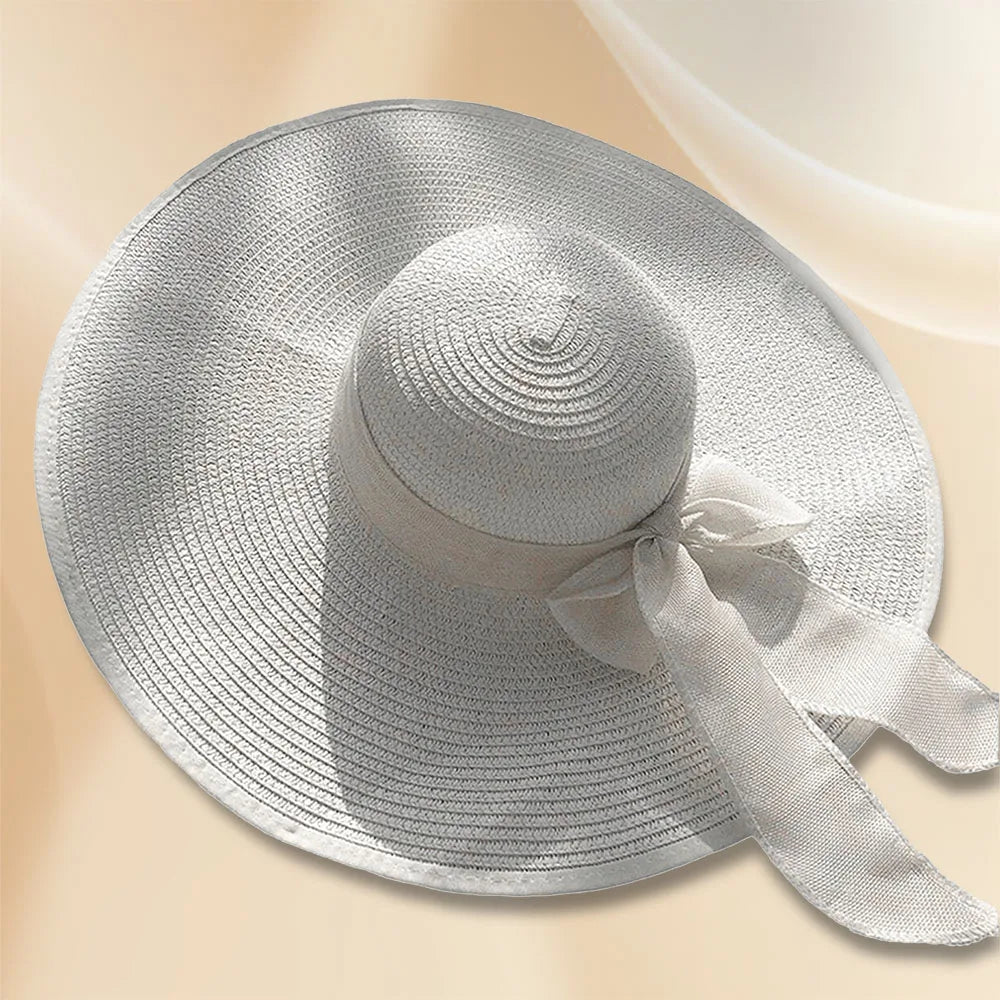  Cappello donna estivo in paglia con fiocco decorativo, tesa larga e colori eleganti