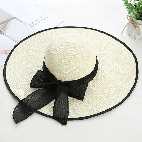  Cappello donna estivo in paglia con fiocco decorativo, tesa larga e colori eleganti