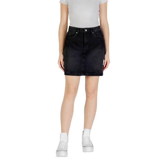 Gonna di jeans corta Ichi da donna – Minigonna in denim blu chiaro e nero