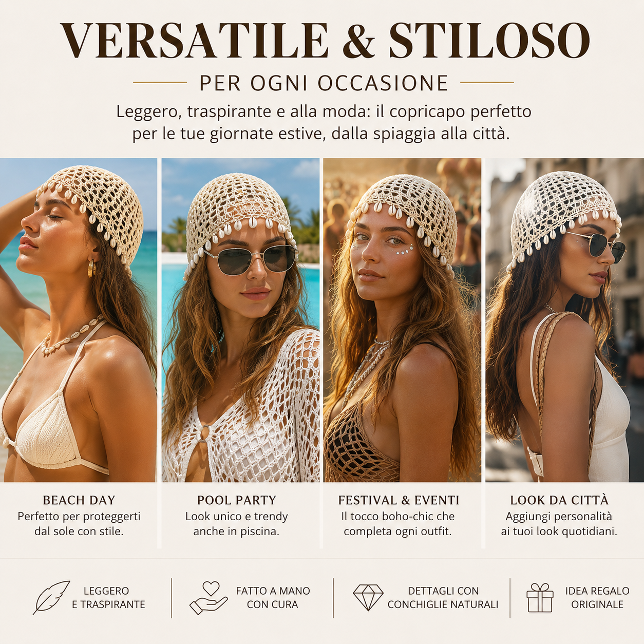 Cappello Crochet Donna con Conchiglie – Accessorio Boho Chic Estivo