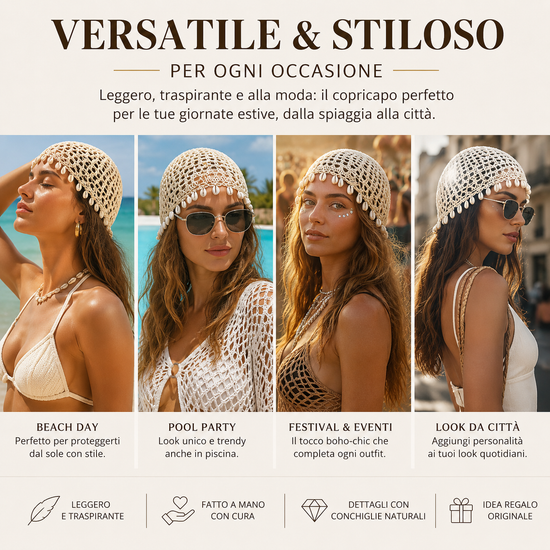 Cappello Crochet Donna con Conchiglie – Accessorio Boho Chic Estivo