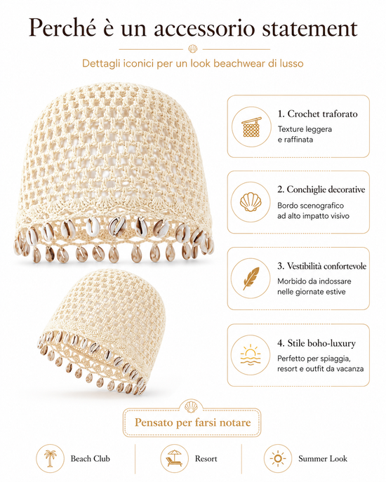 Cappello Crochet Donna con Conchiglie – Accessorio Boho Chic Estivo