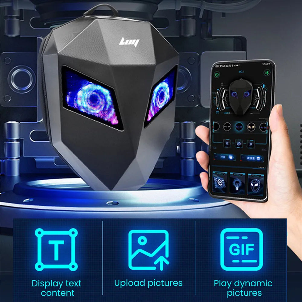 Zaino LED moto programmabile unisex con grande capacità e schermo Bluetooth impermeabile